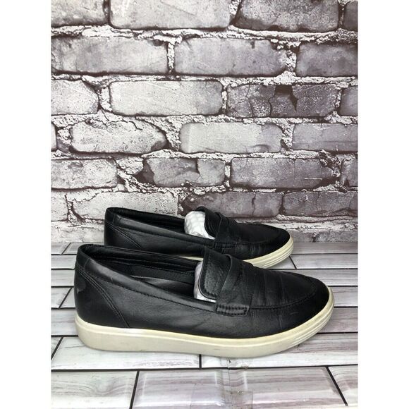 Ecco Black Leather Penny Loafers Casual Slip On Shoes Women’s Sz 38EU/7.5M US - Picture 1 of 16